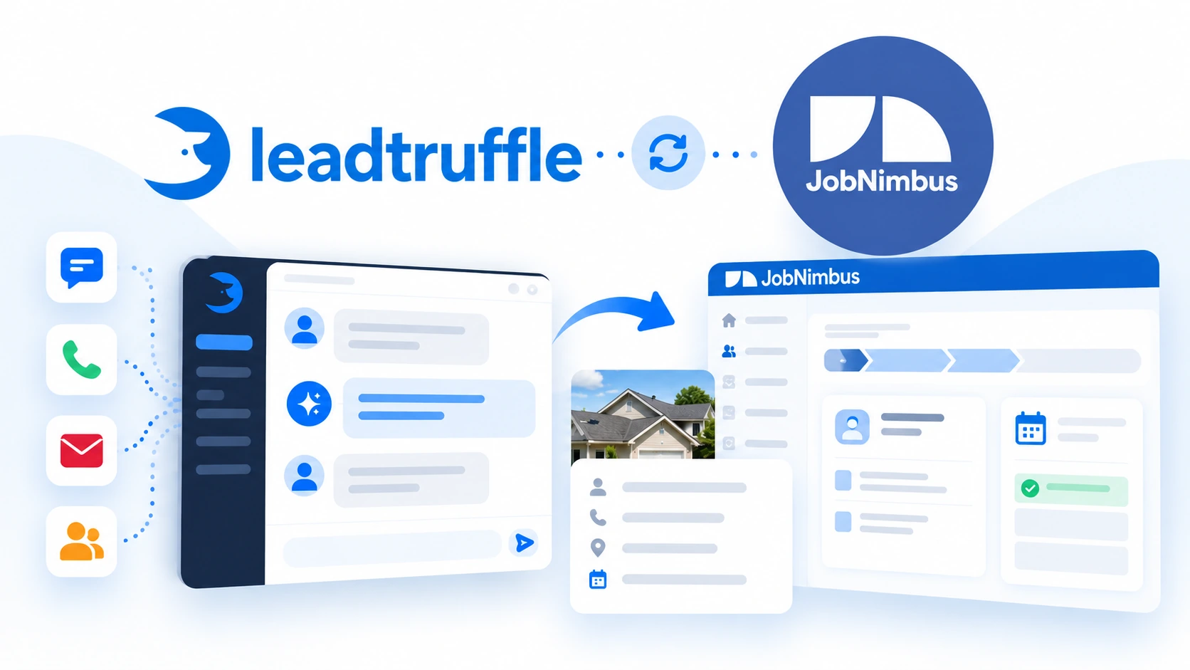 LeadTruffle and JobNimbus integration illustrating lead sync and appointment booking