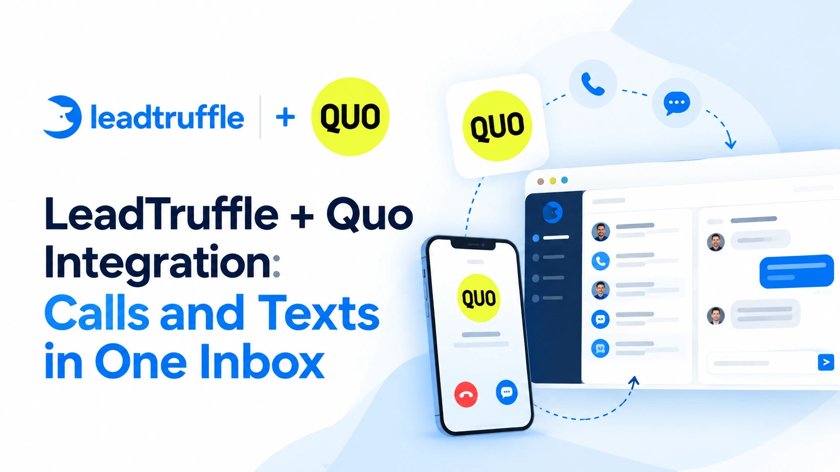 LeadTruffle Quo integration showing calls and texts in one inbox