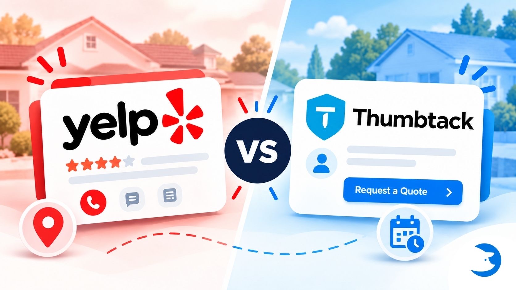 Yelp and Thumbtack contractor lead platforms shown side by side with a versus comparison