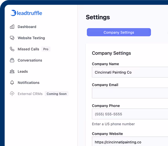 LeadTruffle company settings interface